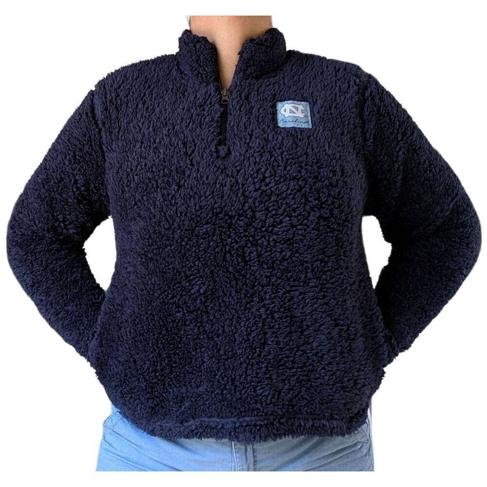 North Carolina University Varsity Sherpa Faux Fur Pullover 1/4 Zip Size M Pocket